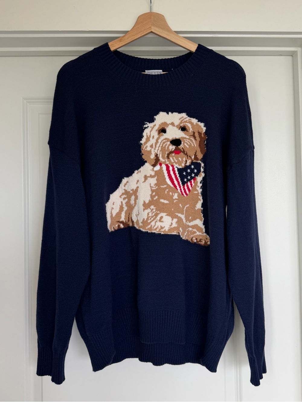 Americana Dog Sweater Blue Goldendoodle Graphic Pullover XL NWT - Picture 2 of 7